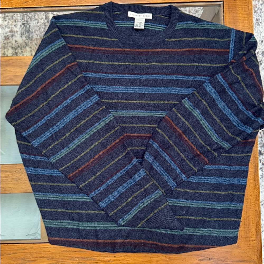 Geoffrey Beene Striped Crewneck Sweater - Gray with Multicolor Accents
